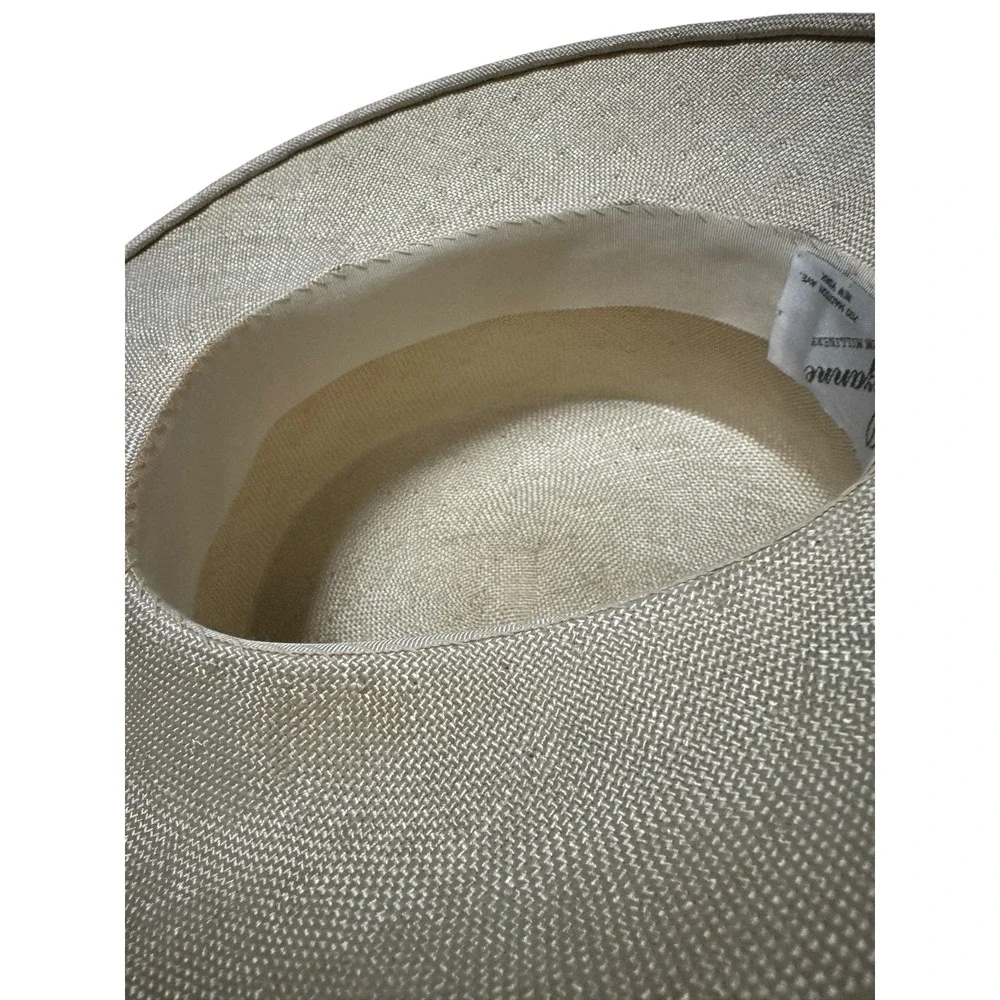 Suzanne Couture Millinery NYC VTG Cream Straw Boater Hat Wide Brim original box